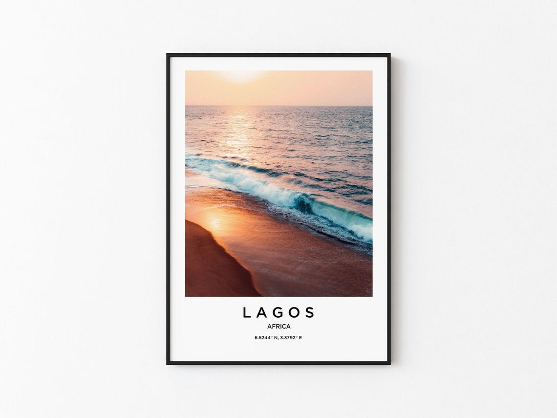 Lagos Africa Golden Beach Sunset Waves Minimalist Travel Poster