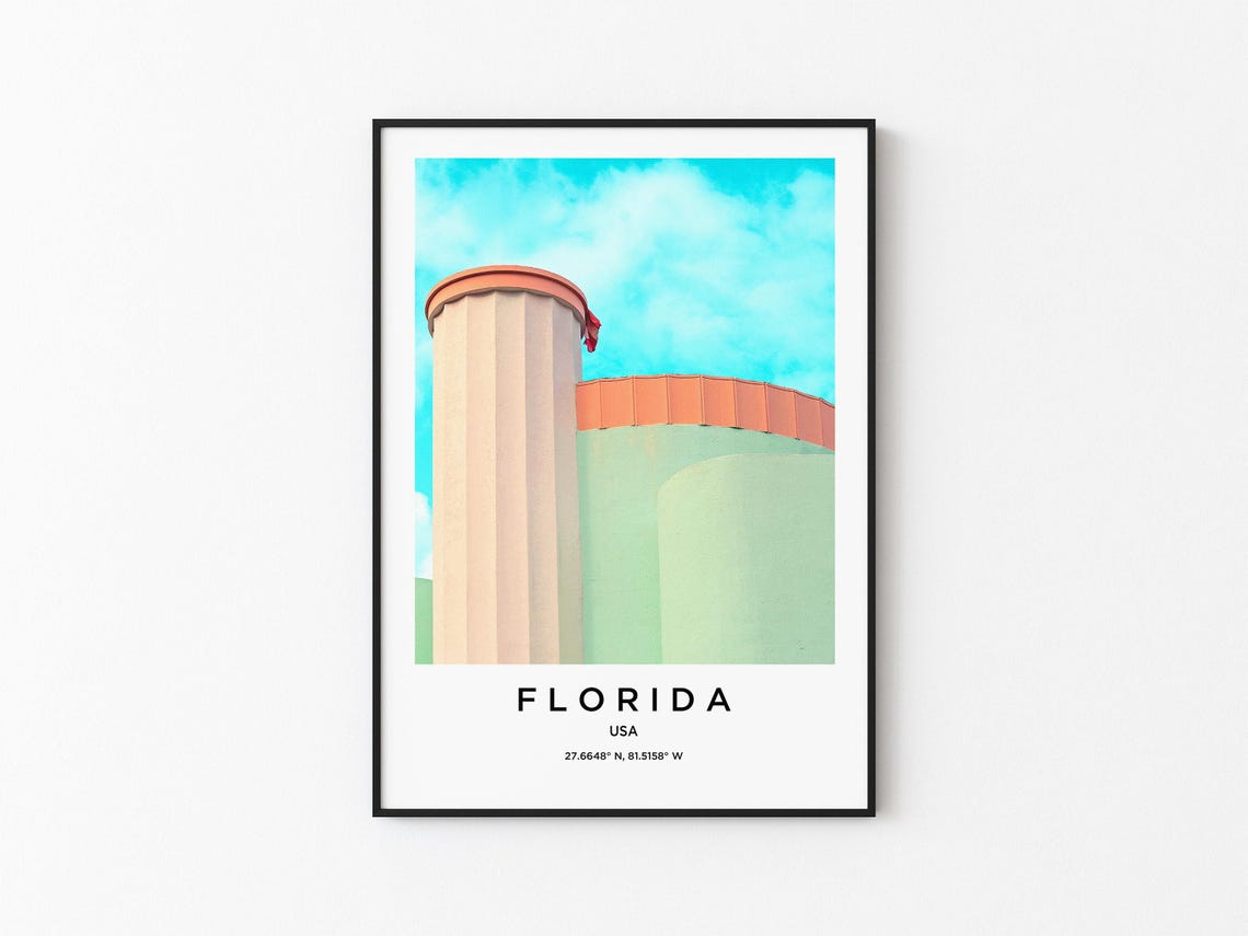 Florida Pastel Art Deco Tower Architecture Minimalist Travel Poster