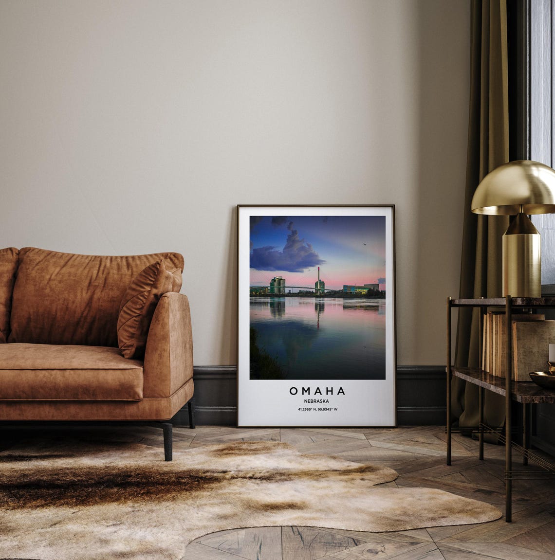 Omaha Nebraska Pink Sunset River Bridge Skyline Reflection Poster - Image 3