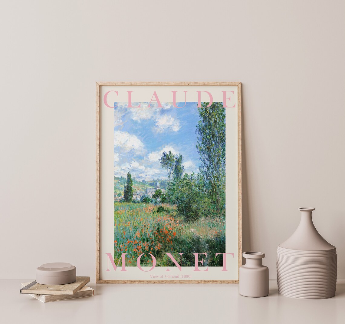 Claude Monet View of Vétheuil 1880 Poppy Meadow Village Poster - Image 3