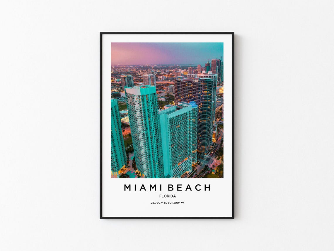 Miami Beach Florida Dusk Aerial High Rise Towers Lights Poster
