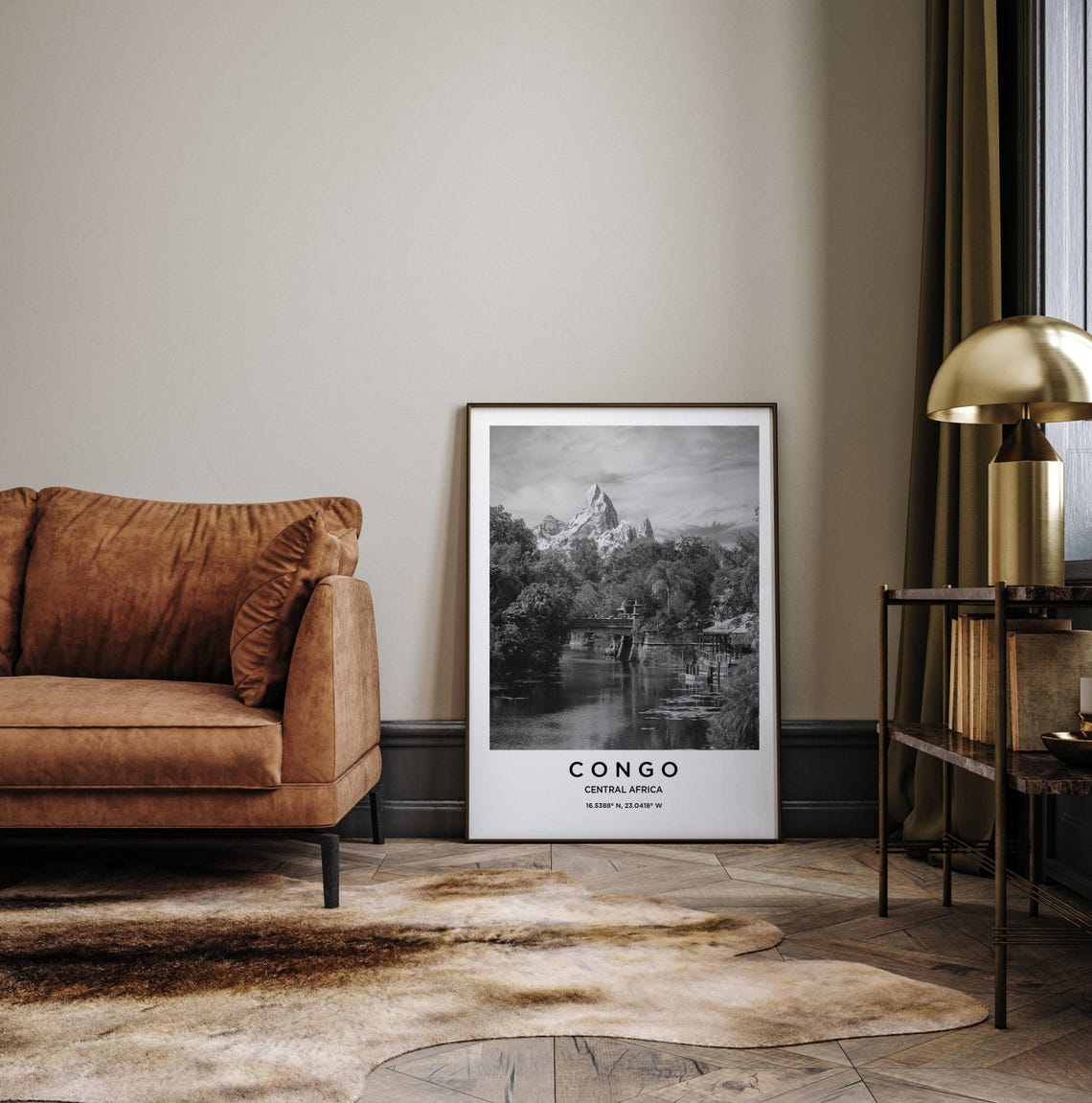 Congo Central Africa River Bridge Mountain Black and White Poster - Image 3