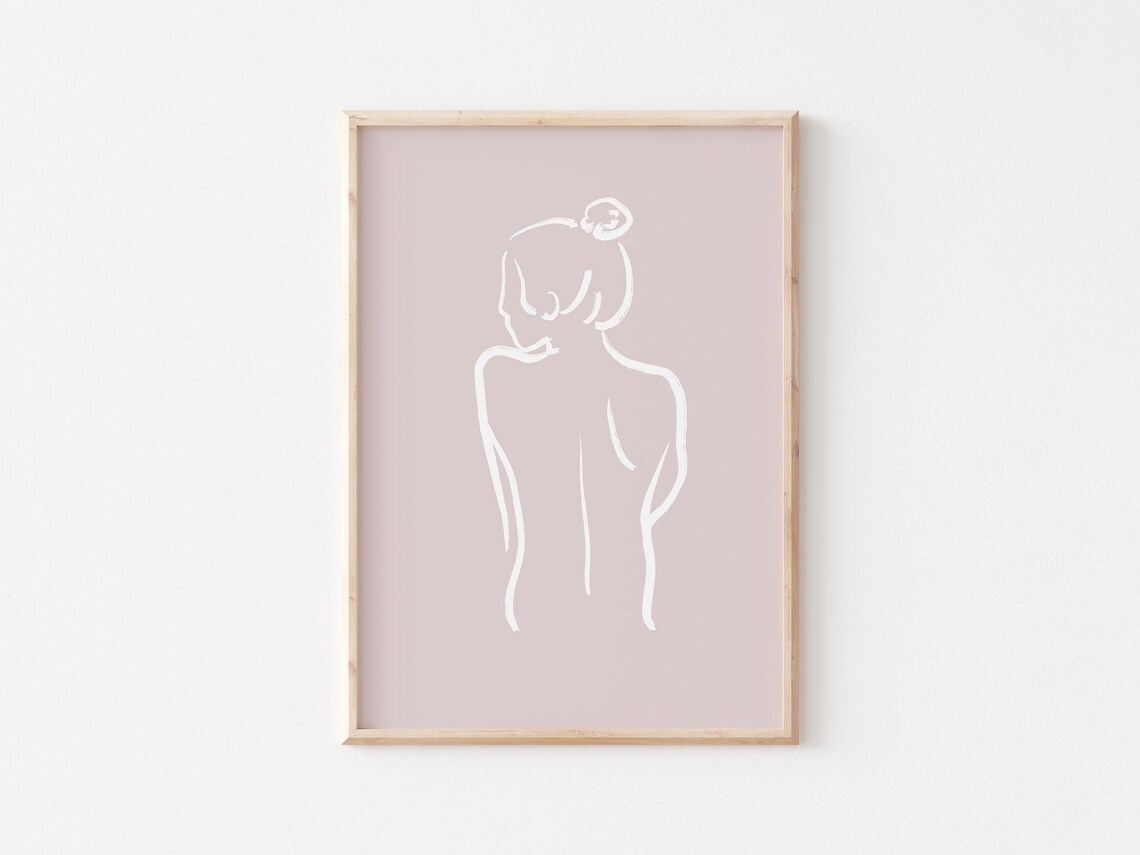 Woman Back Line Art White On Mauve Minimalist Poster For Bedroom Wall Decor - Image 3