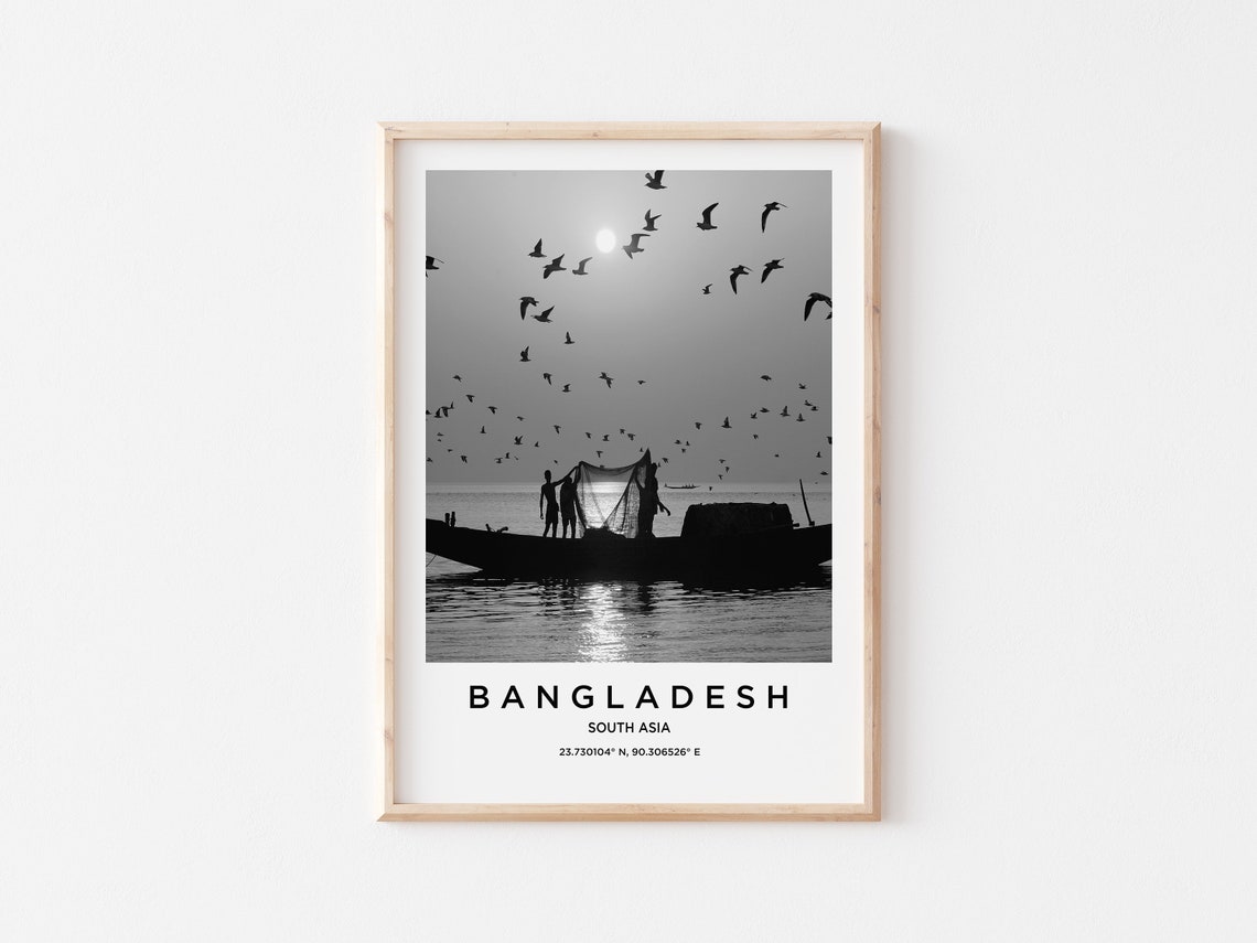 Bangladesh South Asia Fishermen Sunset Silhouette Water Poster - Image 3