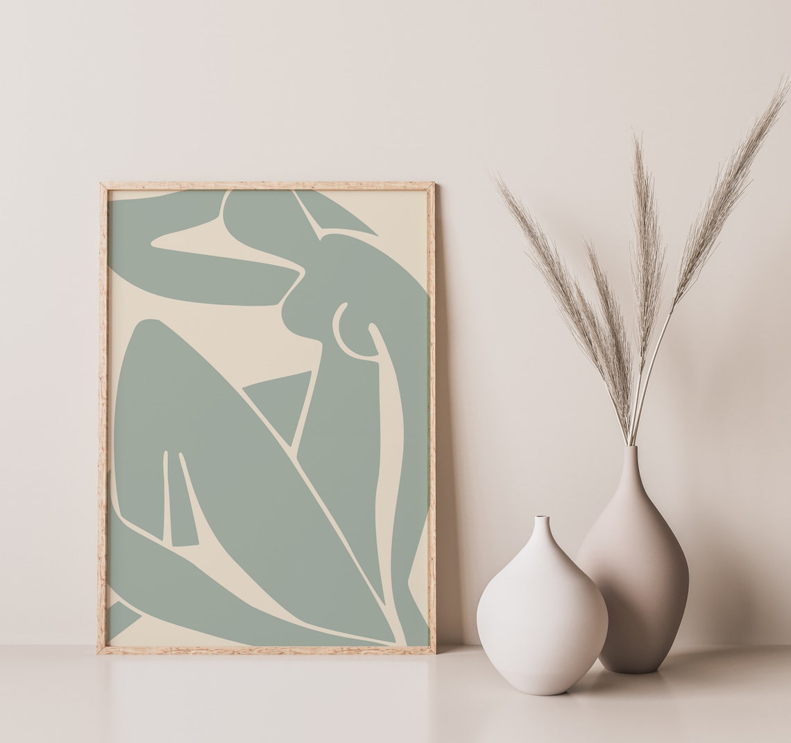 Matisse Inspired Sage Green Abstract Figure Minimalist Wall Art - Image 2