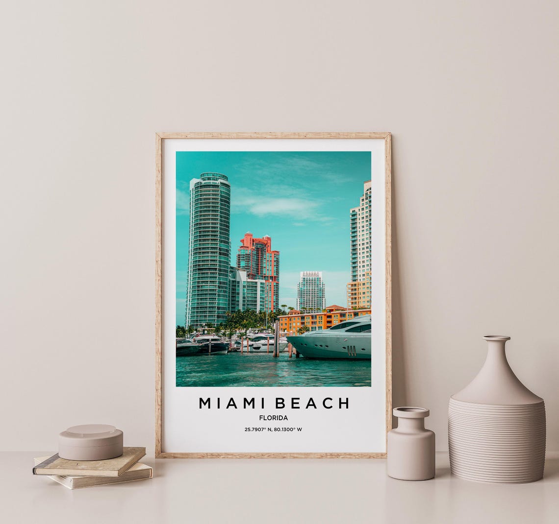Miami Beach Florida Marina Yachts Bright Turquoise Waterfront Poster - Image 2