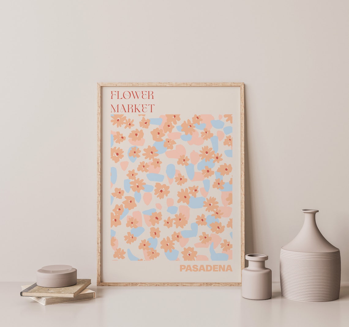 Pasadena Sweet Soft Peach Daisy Flower Market Pattern Art Poster - Image 3