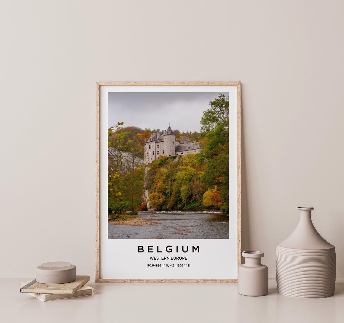 Belgium Western Europe Riverside Castle Autumn Hillside Poster - Image 2