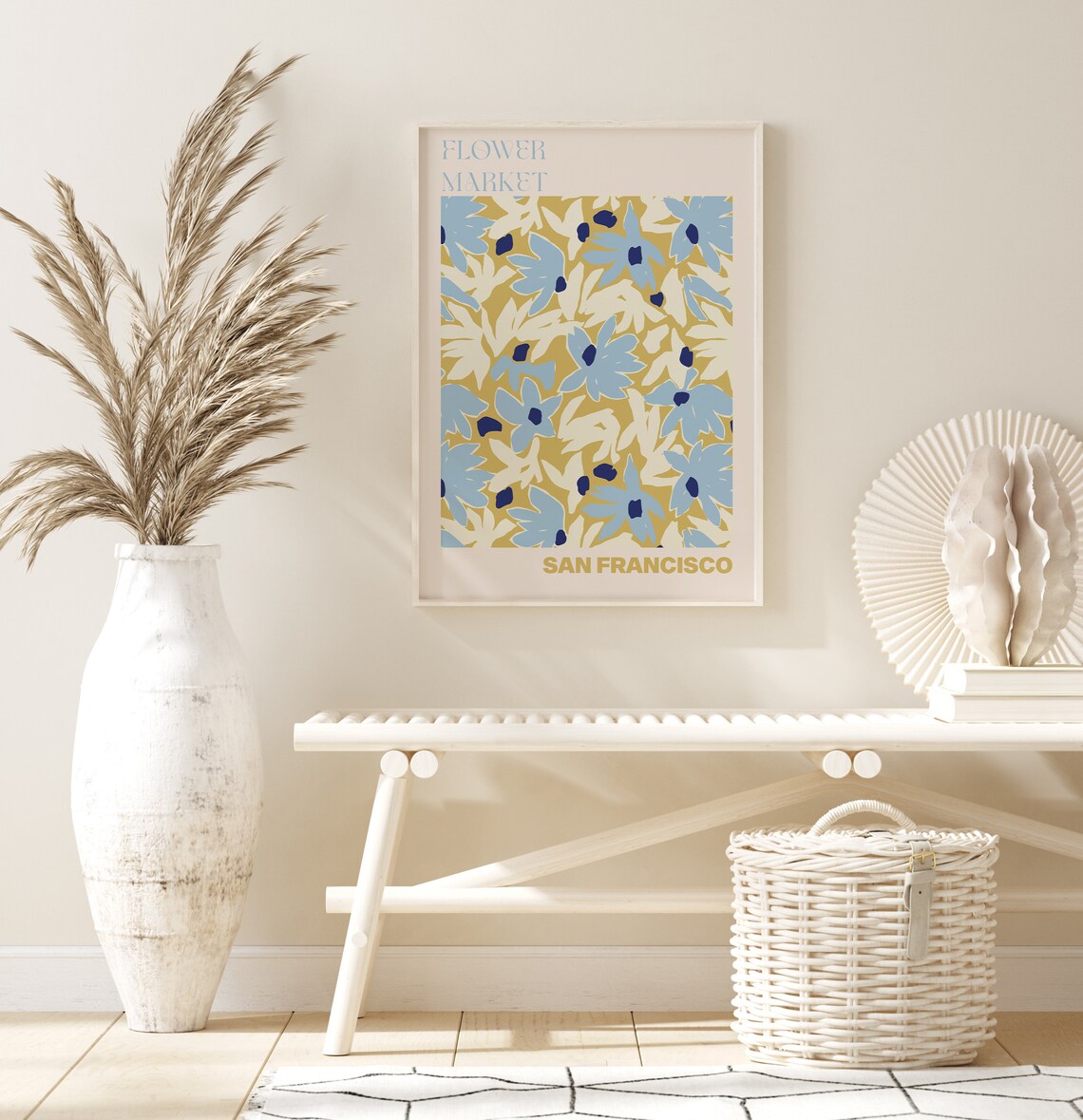 San Francisco Flower Market Blue Gold Floral Pattern Art Poster - Image 2
