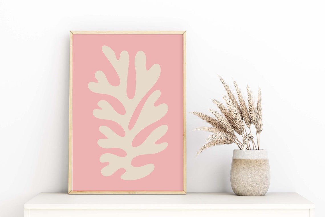 Matisse Inspired Cream Coral Cut Out Blush Pink Modern Wall Art - Image 2