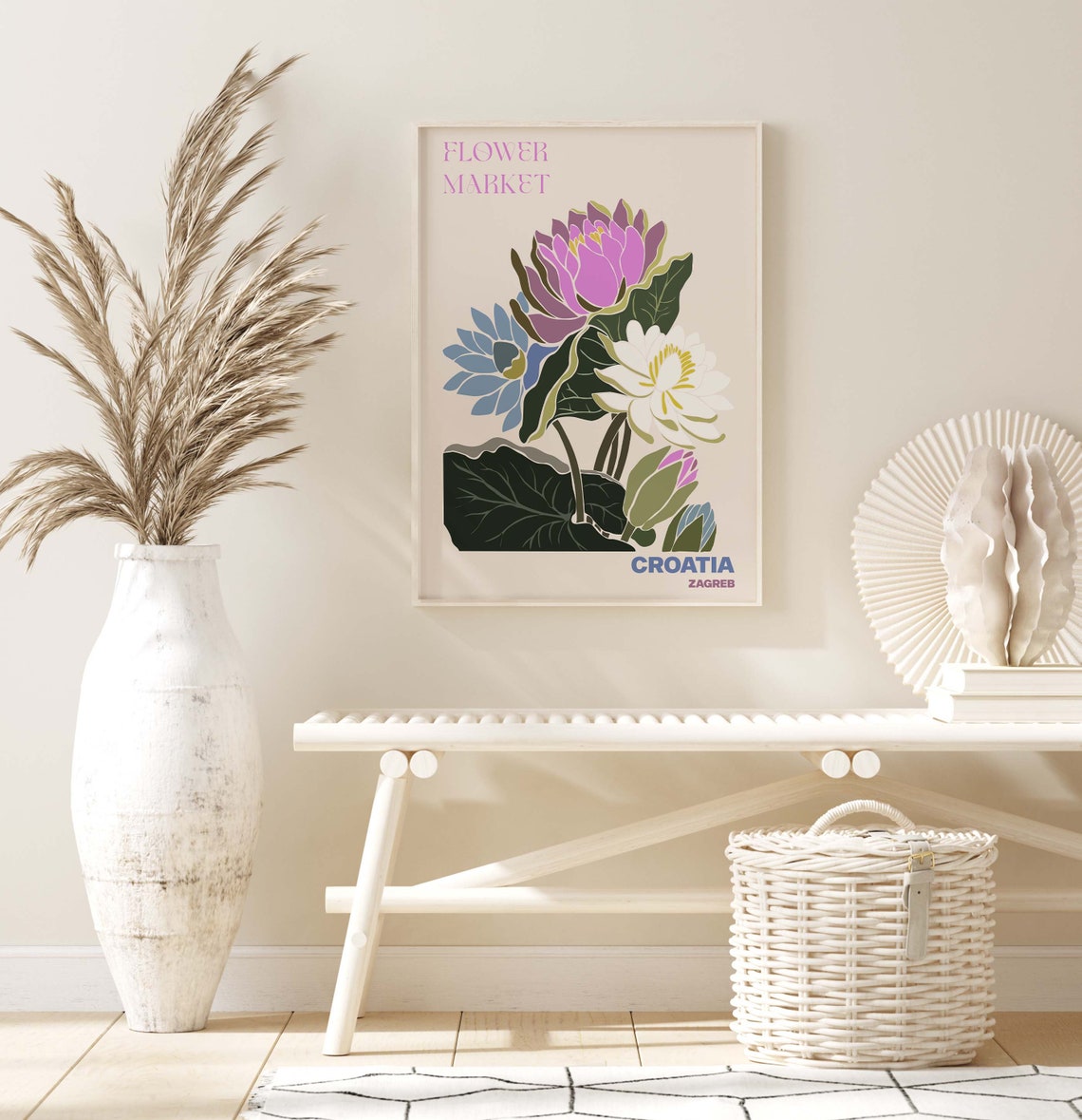 Croatia Zagreb Serene Water Lily Flower Market Bloom Art Poster - Image 2