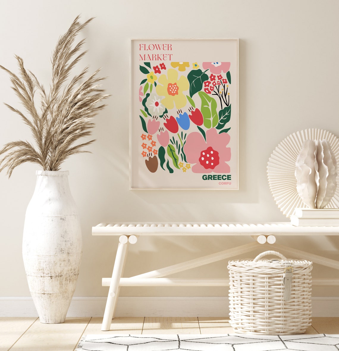 Greece Corfu Sunny Bright Folk Garden Flower Market Bloom Poster - Image 3