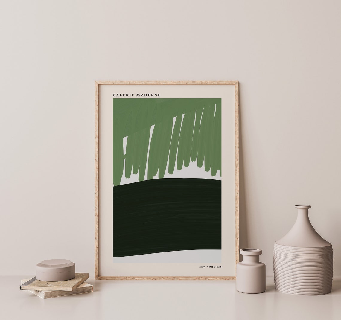 Galerie Moderne Green Brushstrokes Dark Band Minimalist Wall Poster - Image 2