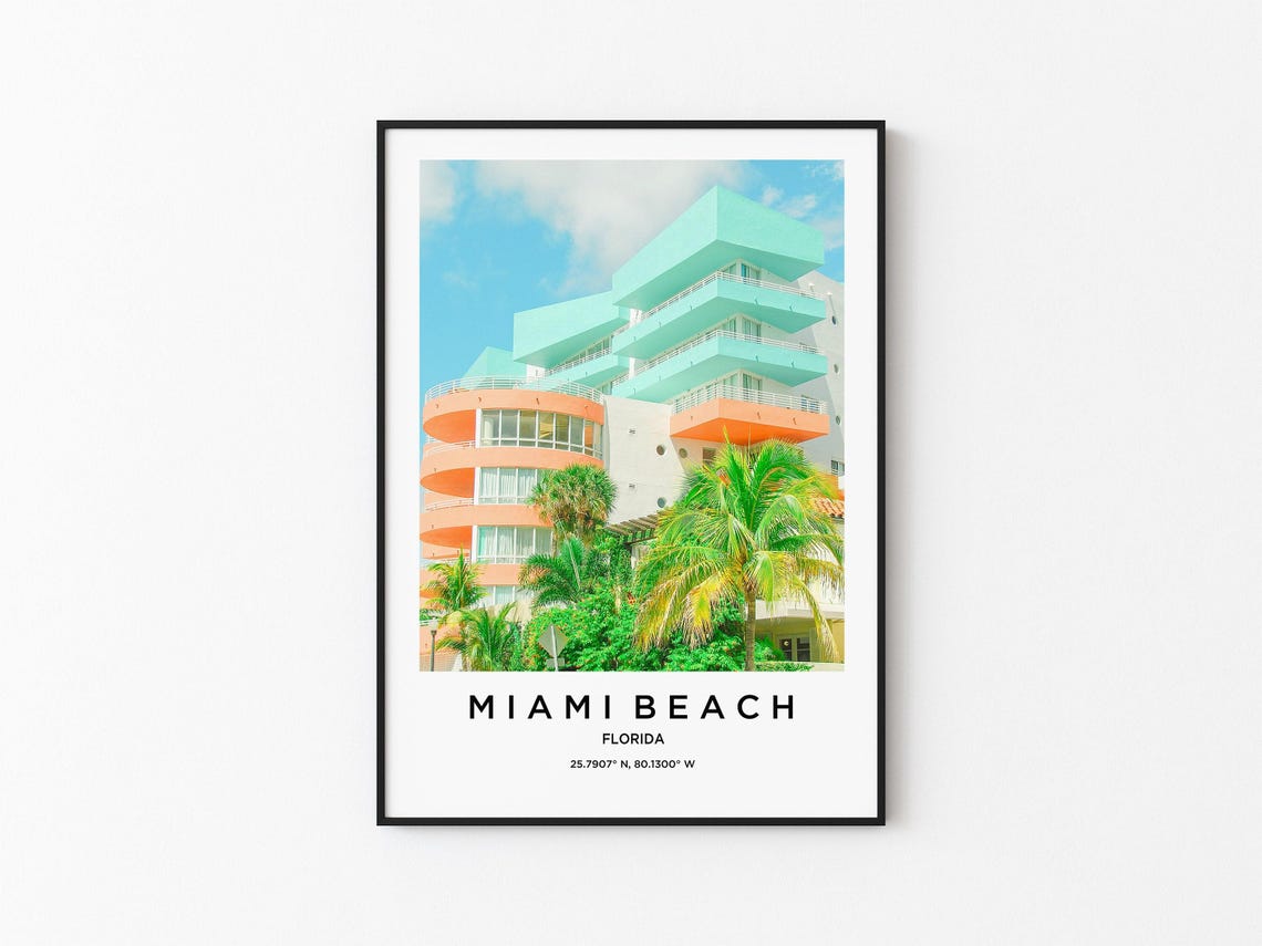 Miami Beach Florida Pastel Art Deco Hotel Palm Trees Photo Poster