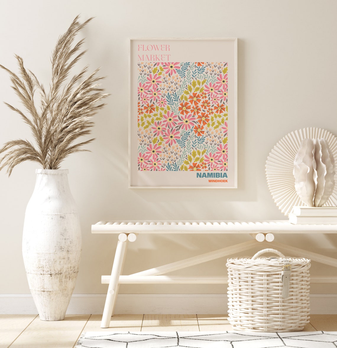 Namibia Windhoek Flower Market Pink Orange Daisy Meadow Art Poster - Image 2