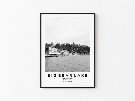 Big Bear Lake California Lakeside Cabins Black and White Photography Poster