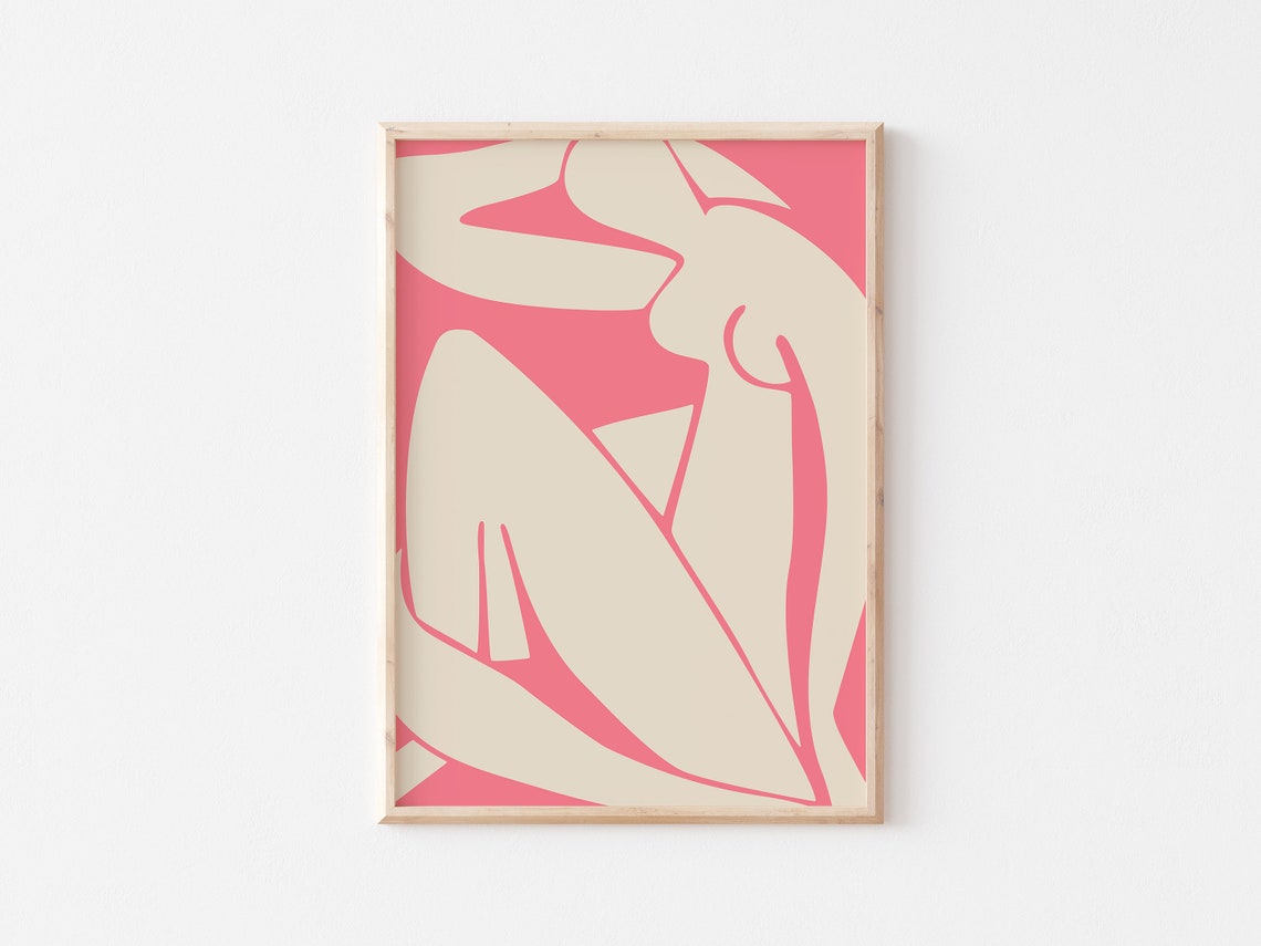 Matisse Inspired Bold Pink Cream Abstract Figure Modern Wall Art - Image 3