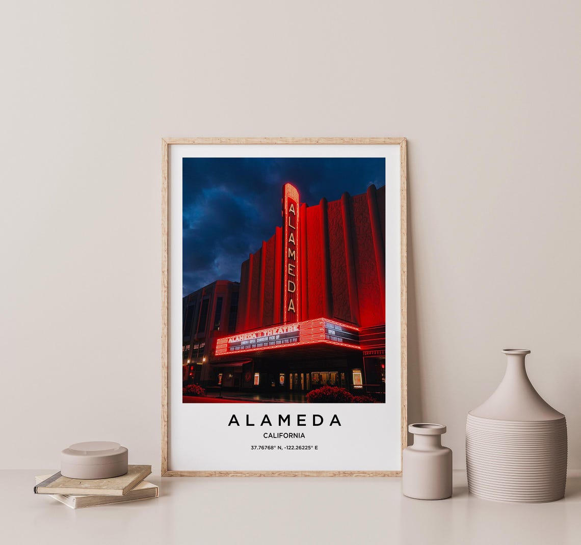 Alameda California Historic Theatre Neon Marquee at Night Poster - Image 2