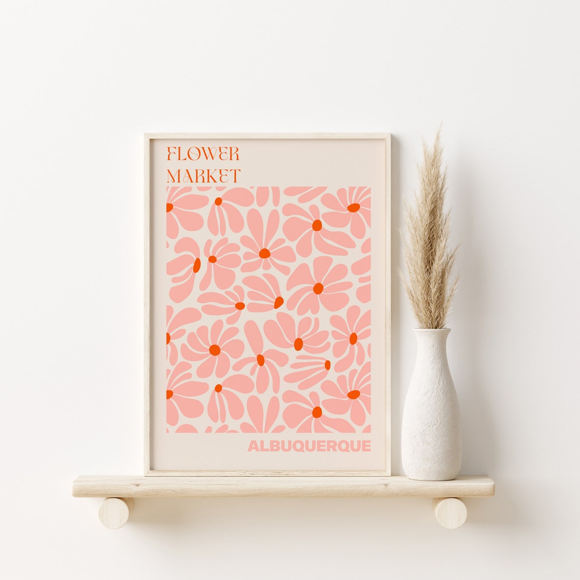 Albuquerque Flower Market Blush Daisy Red Center Pattern Poster - Image 2
