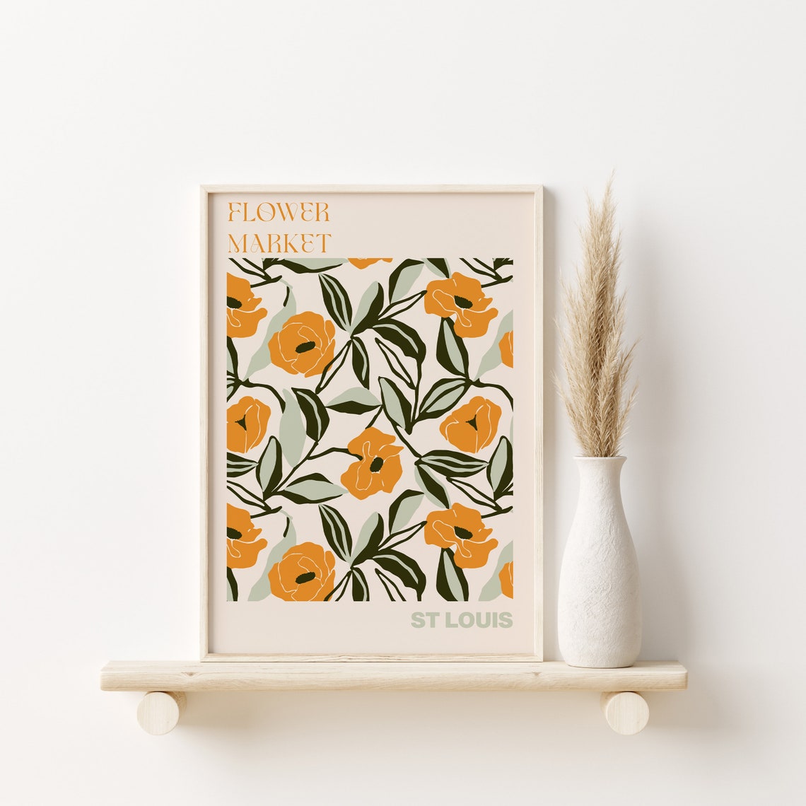 St Louis Flower Market Marigold Poppy Green Leaf Pattern Poster - Image 3