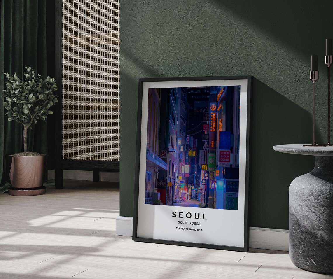 Seoul South Korea Neon Lit Night Street City Signs Photo Poster - Image 2
