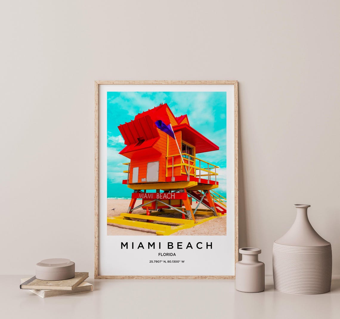 Miami Beach Florida Colorful Lifeguard Tower on the Sand Poster - Image 2