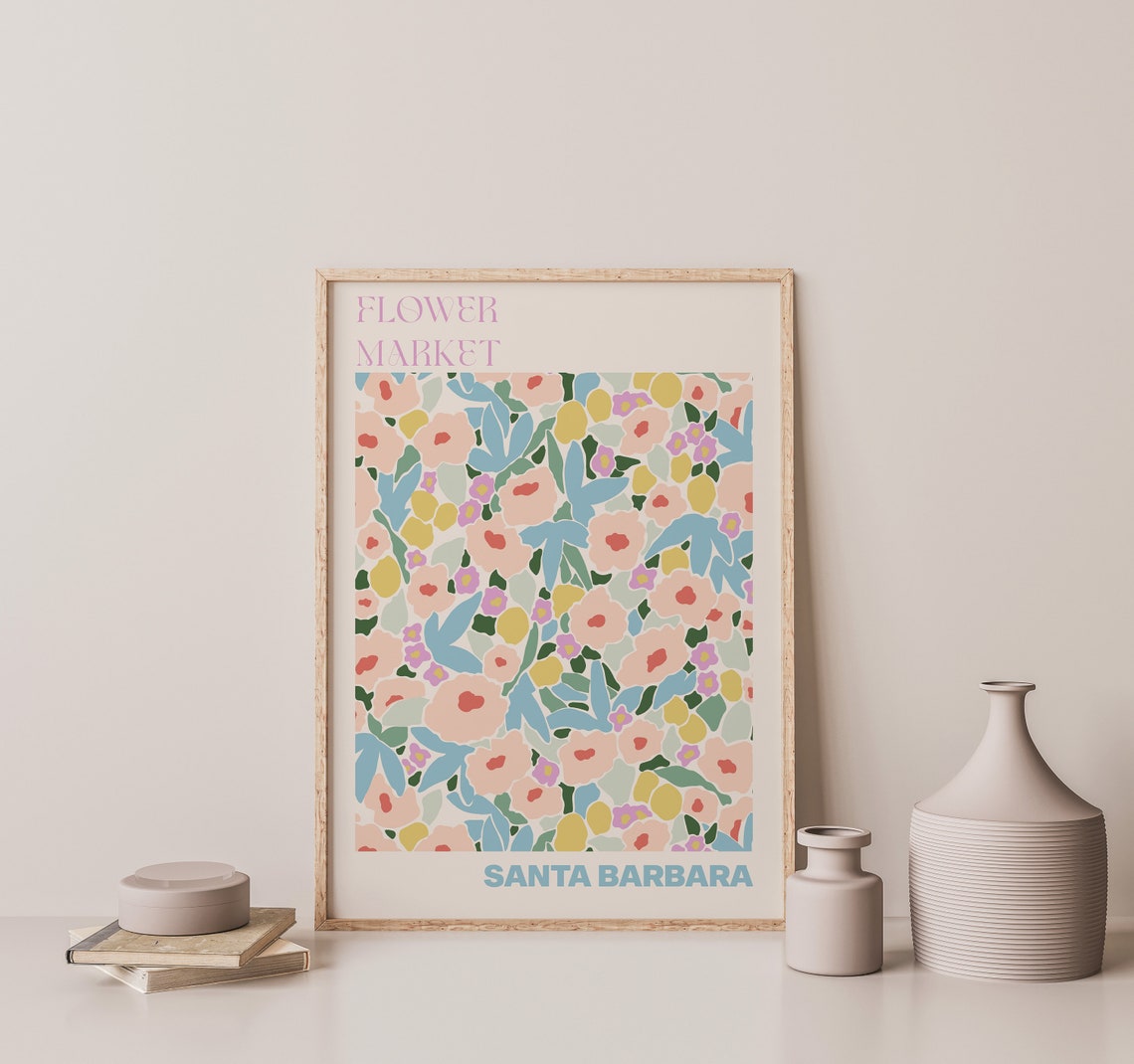 Santa Barbara Flower Market Peach Blossom Pattern Art Poster - Image 3