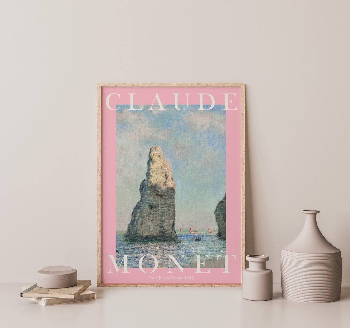 Claude Monet Art Print Modern Vintage Poster Exhibition Wall Art Monet Wall Art Vintage Wall Art The Cliffs Pastel Pink - Image 3