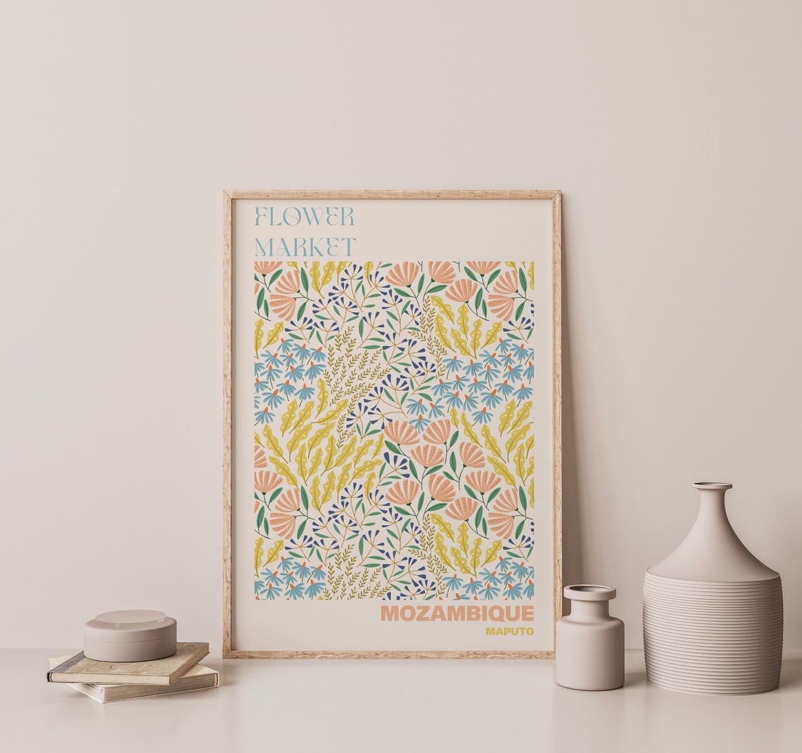 Flower Market Mozambique Maputo Delicate Meadow Pattern Poster - Image 3