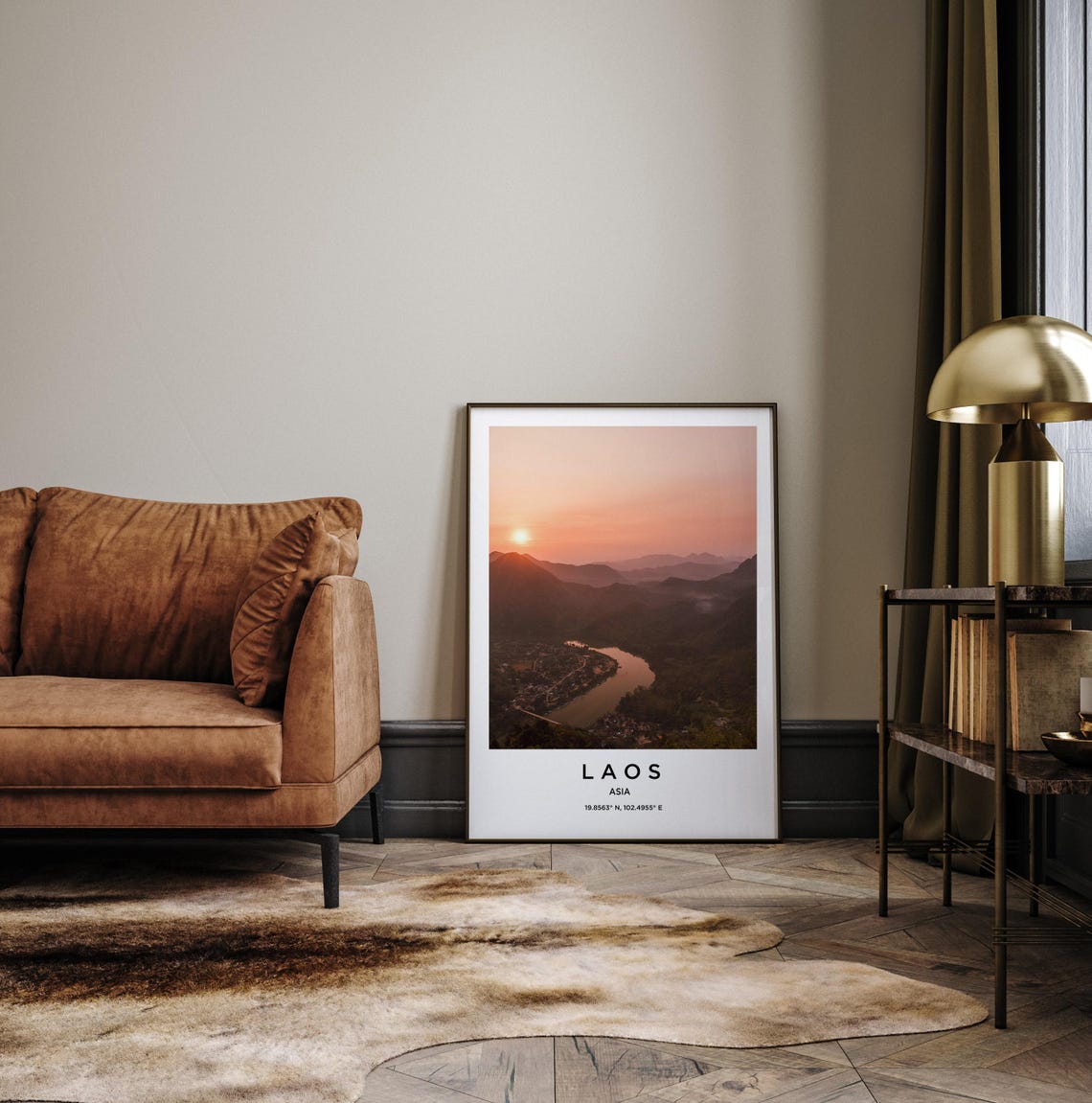 Laos Asia Golden Sunset Over River and Mountain Valley Poster - Image 3