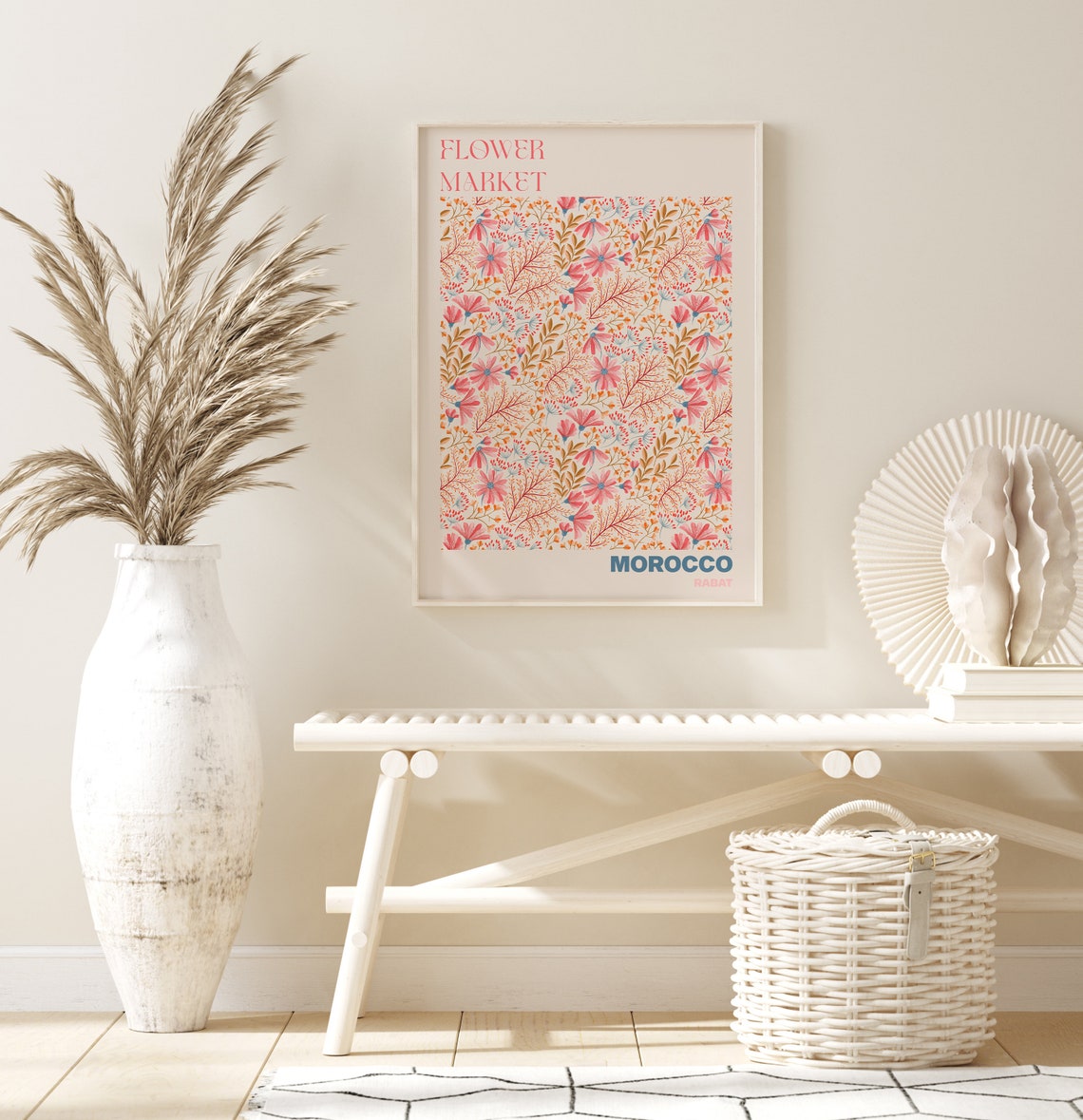 Flower Market Morocco Rabat Pink Blossom Pattern Chintz Poster - Image 2