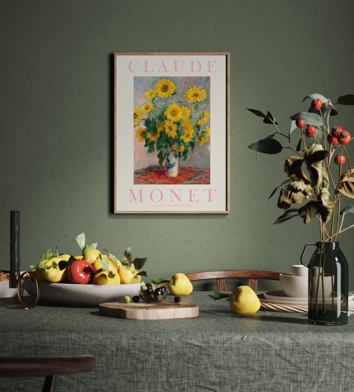 Claude Monet Bouquet of Sunflowers 1881 Bright Golden Cream Poster - Image 2