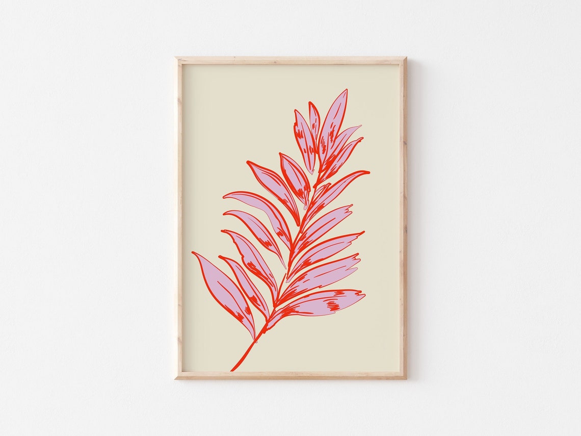 Red and Pink Tropical Palm Leaf Botanical Illustration Poster - Image 3