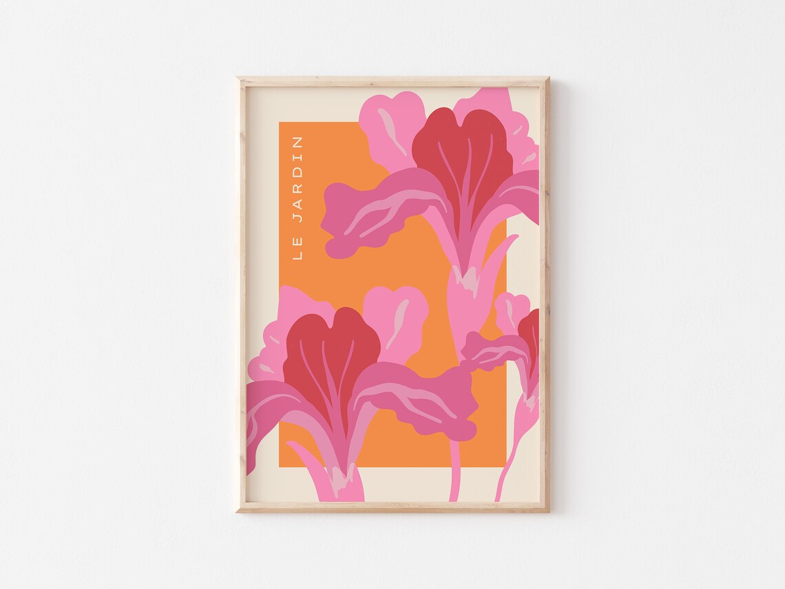 Le Jardin Pink Orange Iris Floral Art Poster For Vibrant Living Room Decor - Image 3