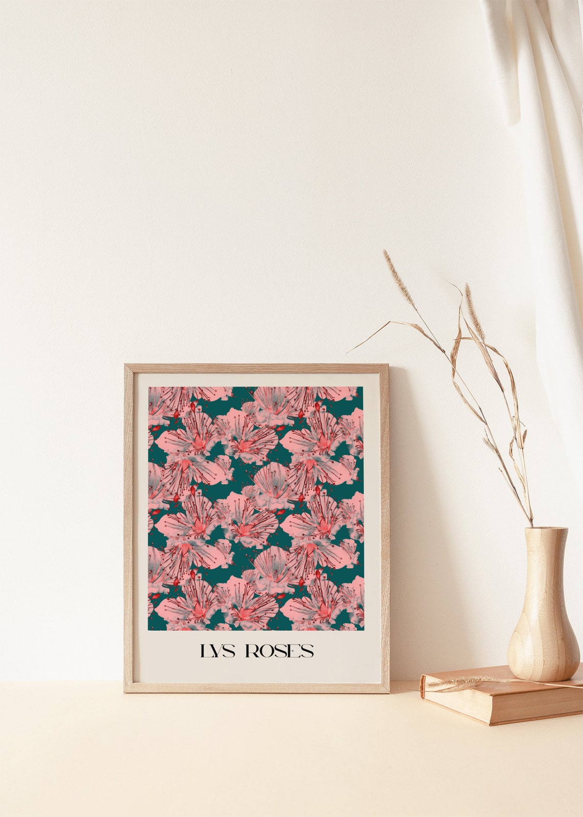 Lys Roses Pink Hibiscus Pattern Vintage Botanical Exhibition Print - Image 3