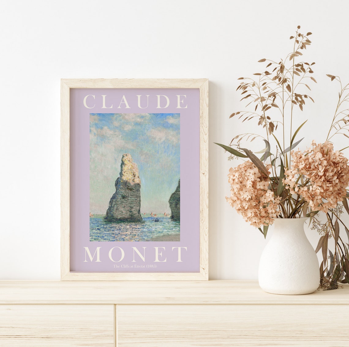 Claude Monet Cliffs at Etretat 1885 Lilac Border Seascape Poster - Image 2