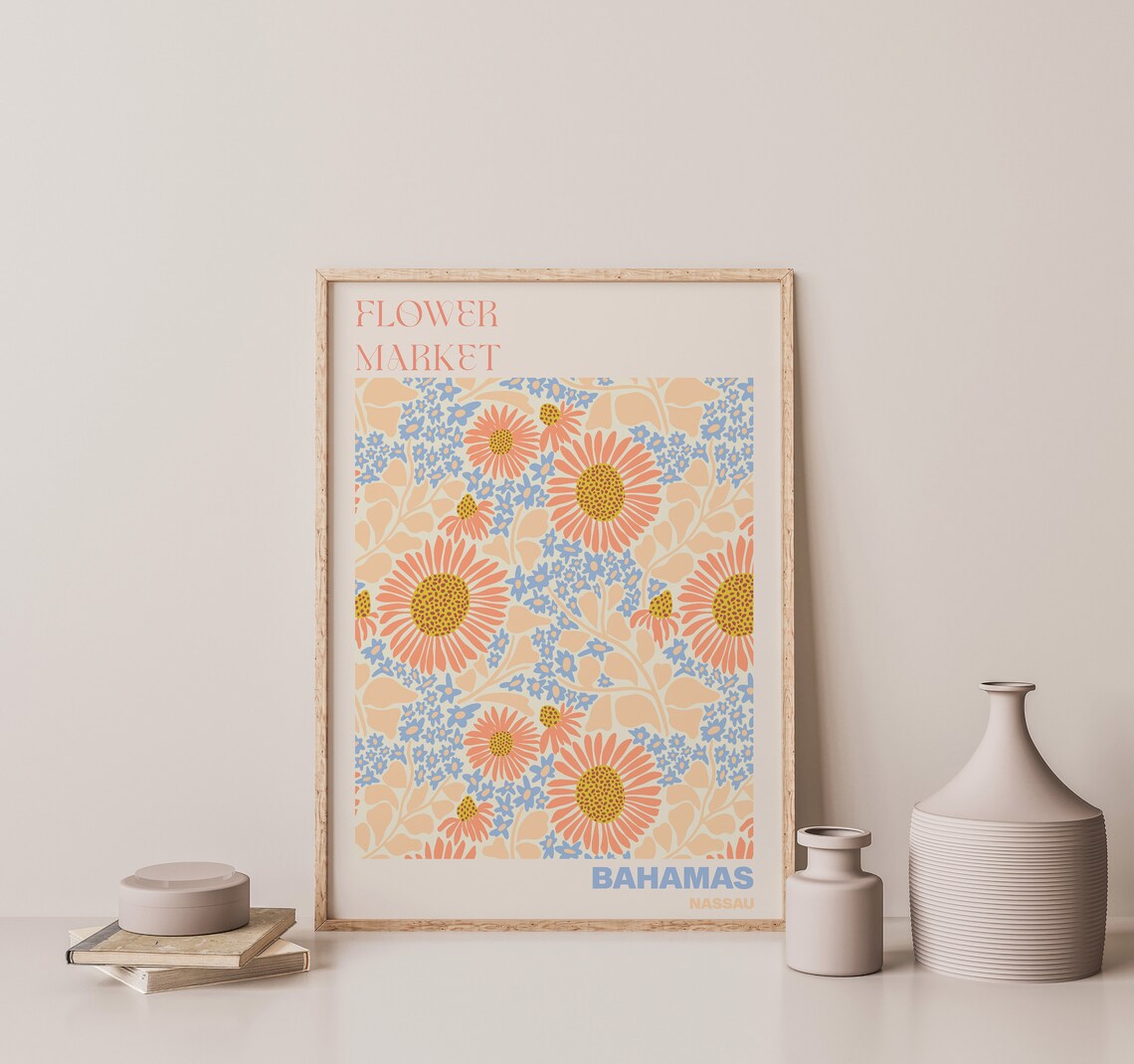 Nassau Poster Personalised Travel Poster Nassau Flower Market Print Floral Wall Decor Bahamas Travel Poster - Image 3