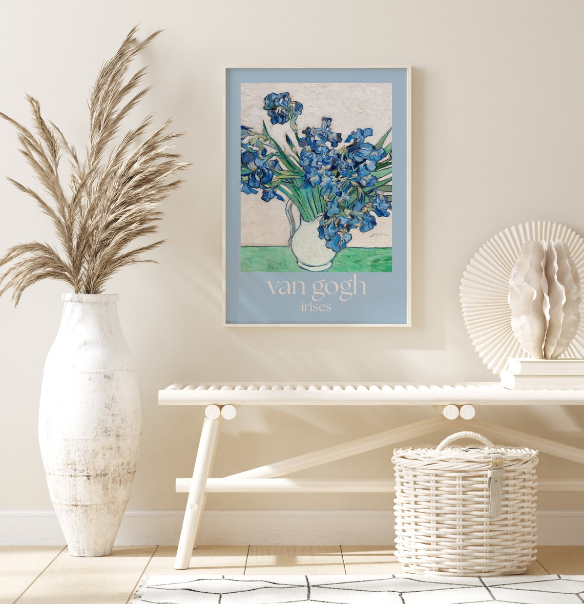 Vincent van Gogh Irises Blue Floral Bouquet Pitcher Vase Poster - Image 3
