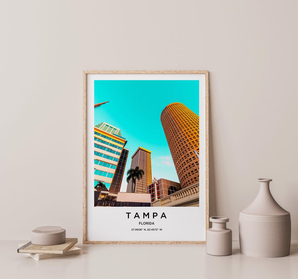 Tampa Florida Low Angle Downtown Towers Teal Sky Urban Poster - Image 2