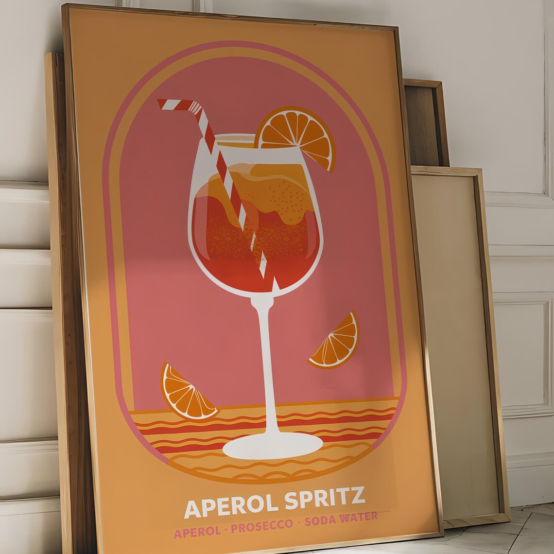 Aperol Spritz Orange Cocktail in a Wine Glass Sunny Illustration Poster - Image 3