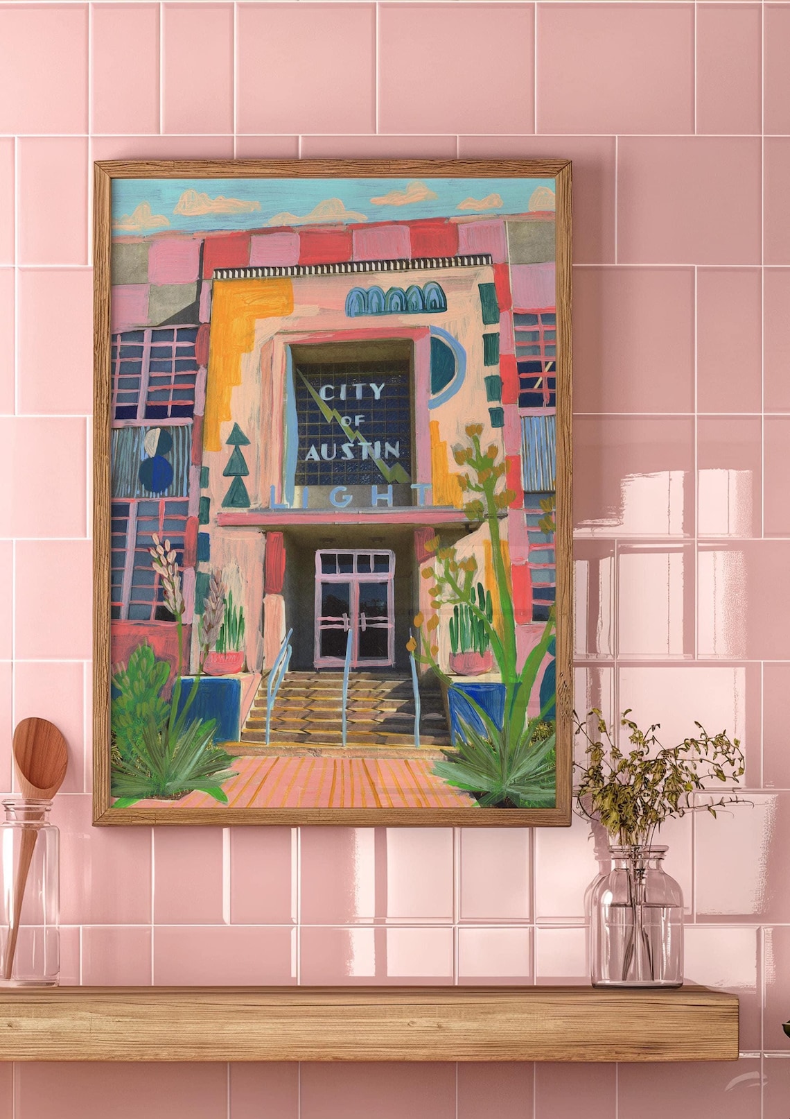 Seaholm Power Plant Vintage Austin Texas Travel Poster