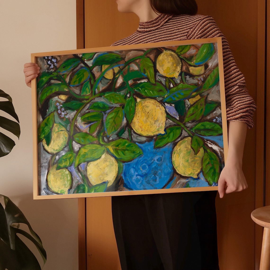 Guest Artist Lemon Oil Painting Art Print, Vintage Kitchen Decor