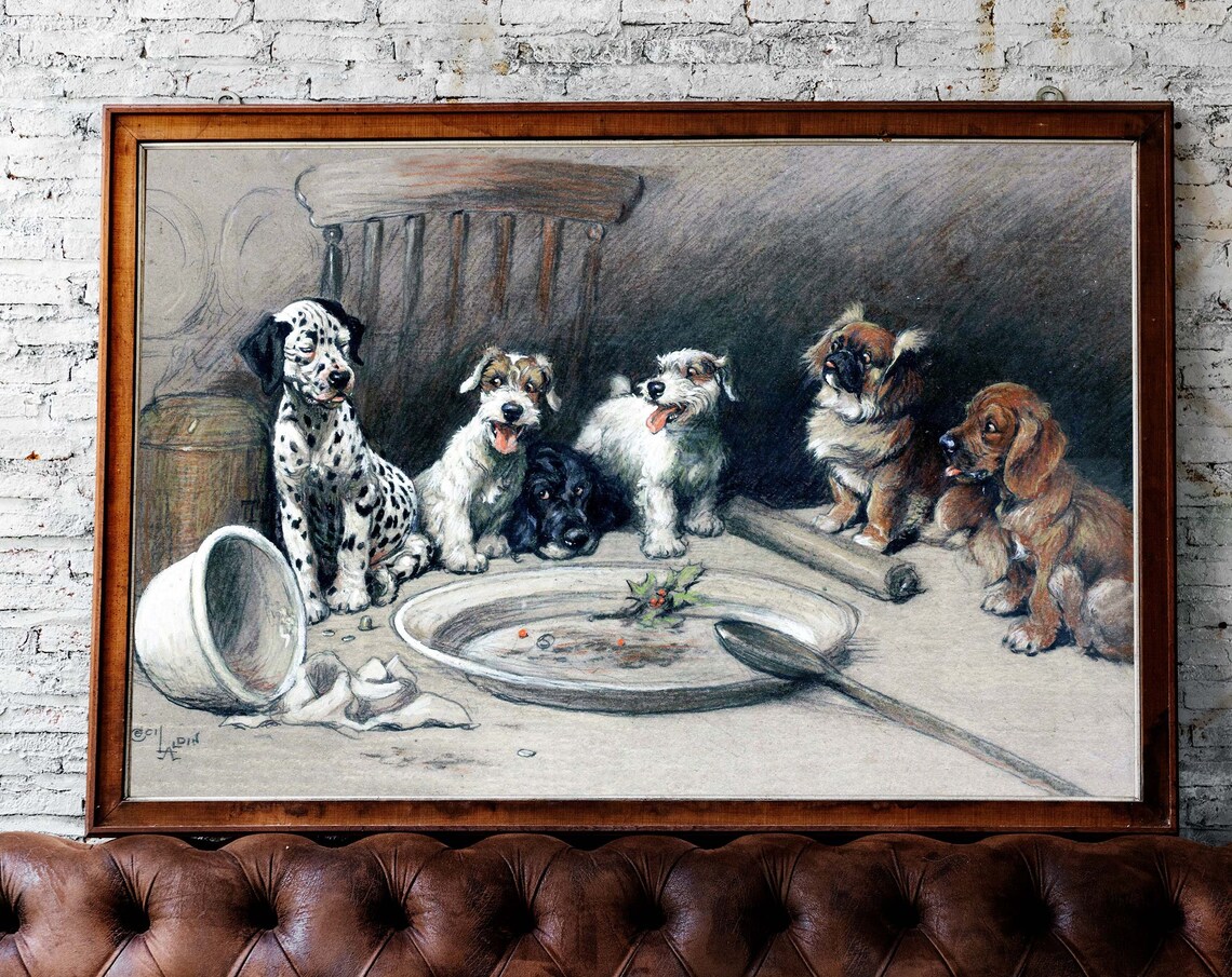 Cecil Aldin Christmas Dogs Dinner Party Vintage Dog Painting Poster - Image 3