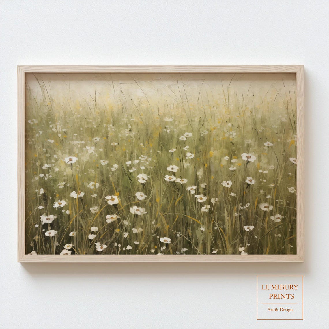 Serene White Wildflower Meadow in Soft Morning Light Art Poster