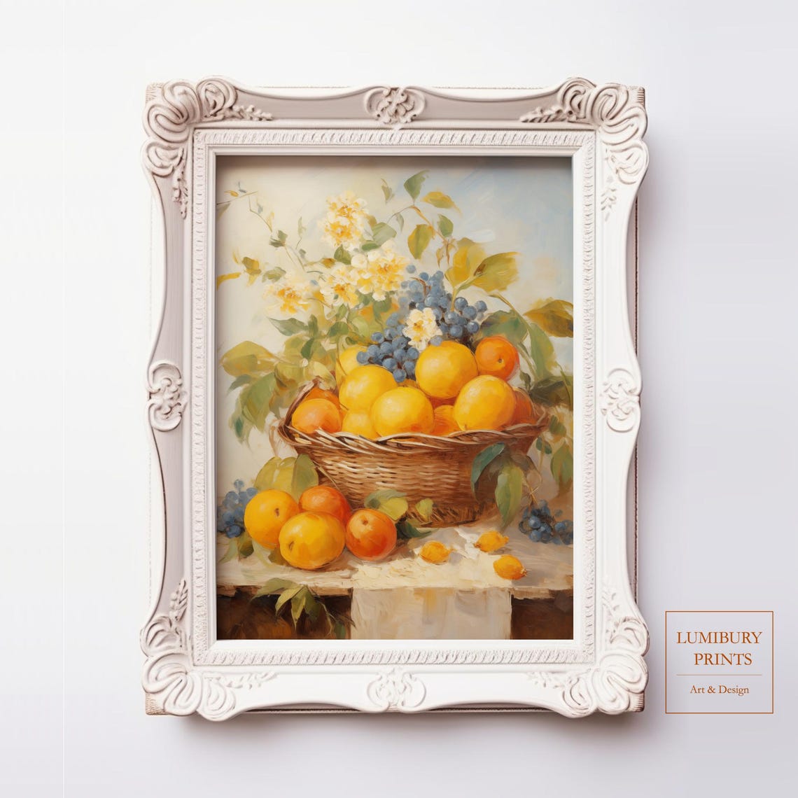 Citrus Fruit Basket Oranges Wicker Vintage Still Life Wall Art