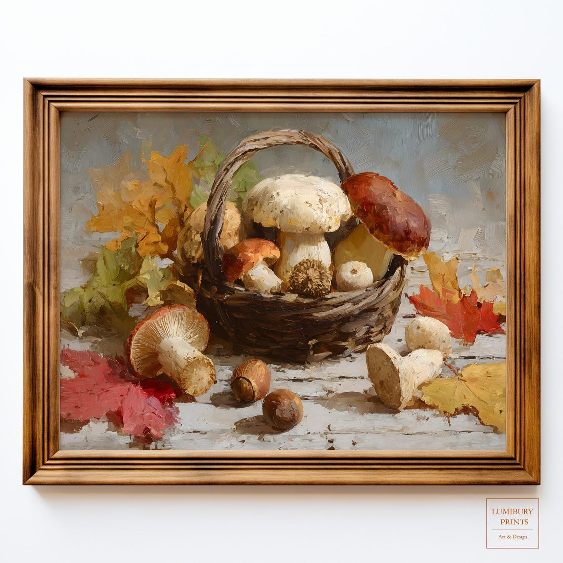 Vintage Mushroom Still Life Basket Autumn Botanical Wall Poster