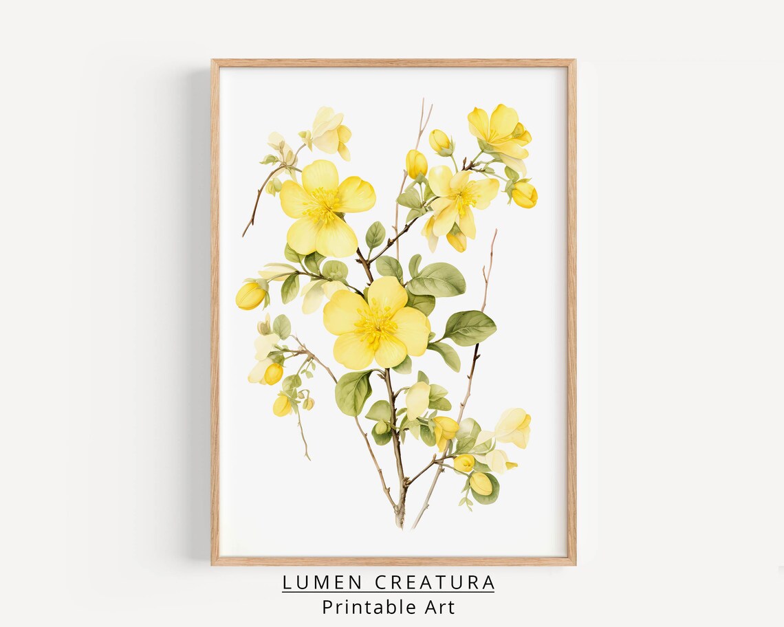 Yellow Flower Botanical Bedroom Prints, Minimalist
