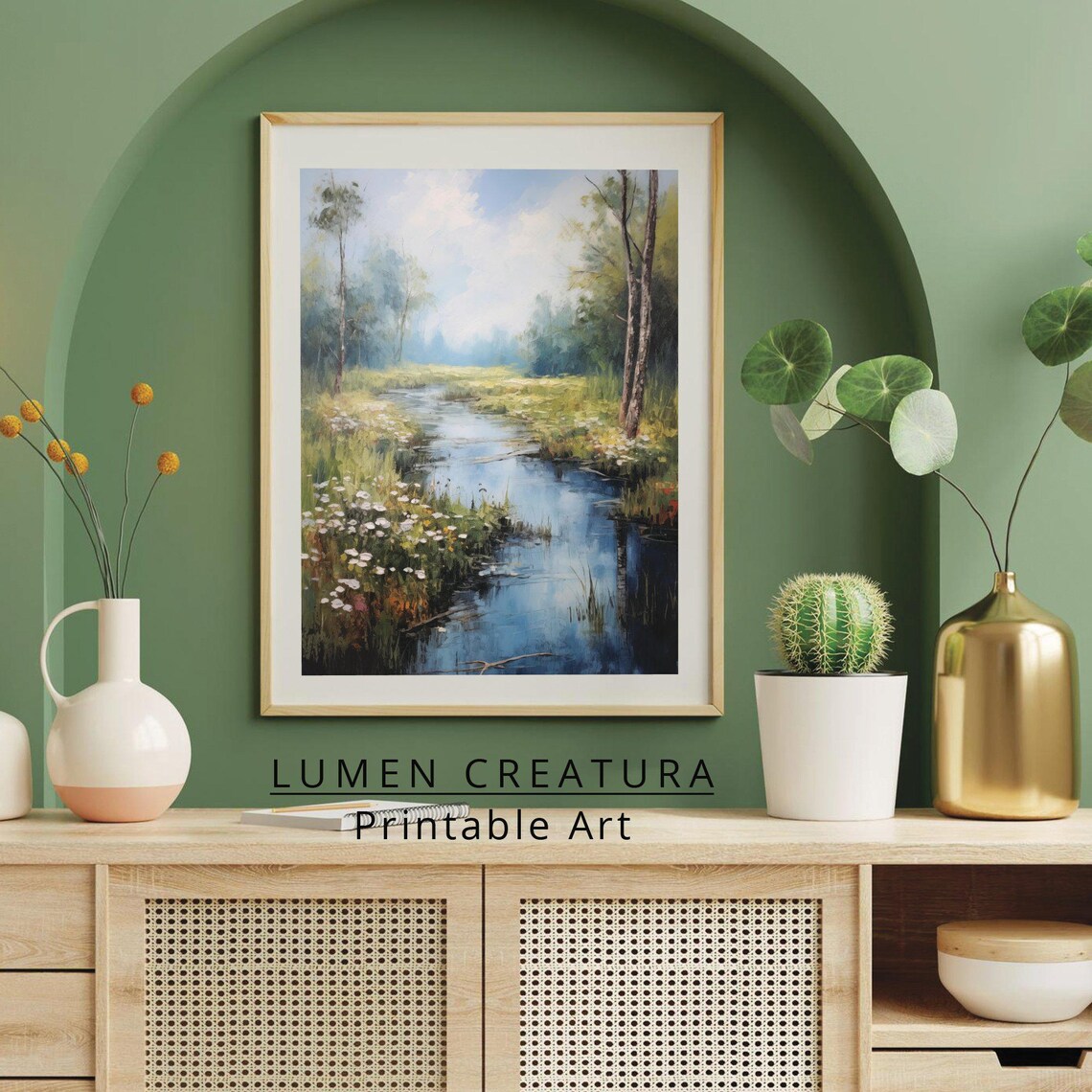 River Landscape Painting, Vintage Wall Art - Image 4