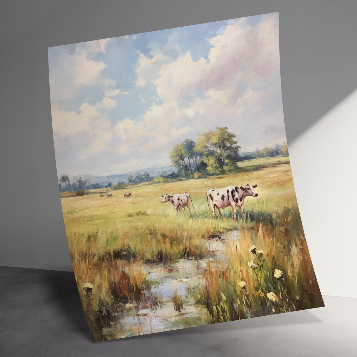 Field With Grazing, Vintage French Countryside Art Print - Image 2