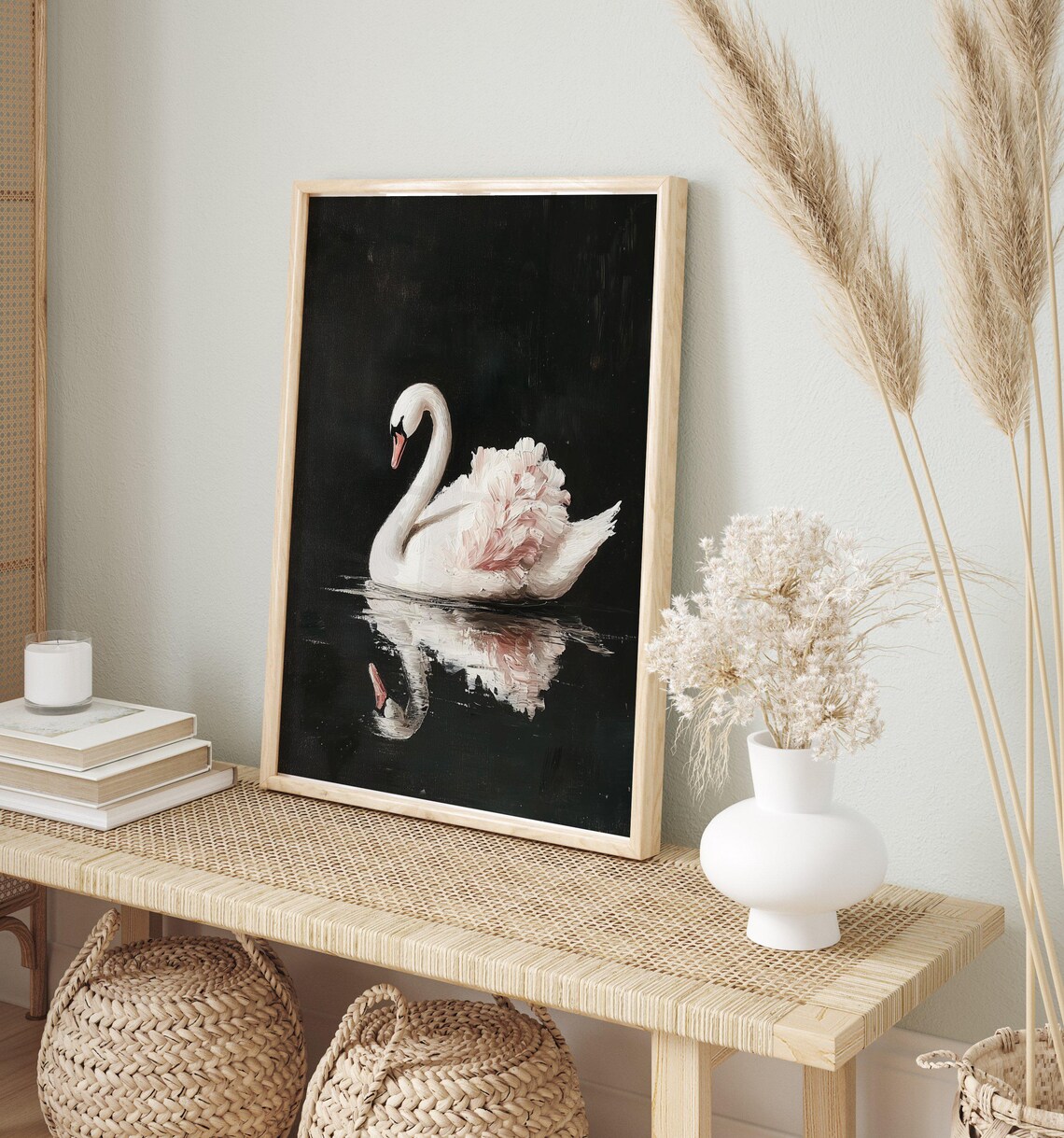 Antique Swan Painting, Cottagecore Vintage Swan Art - Image 4